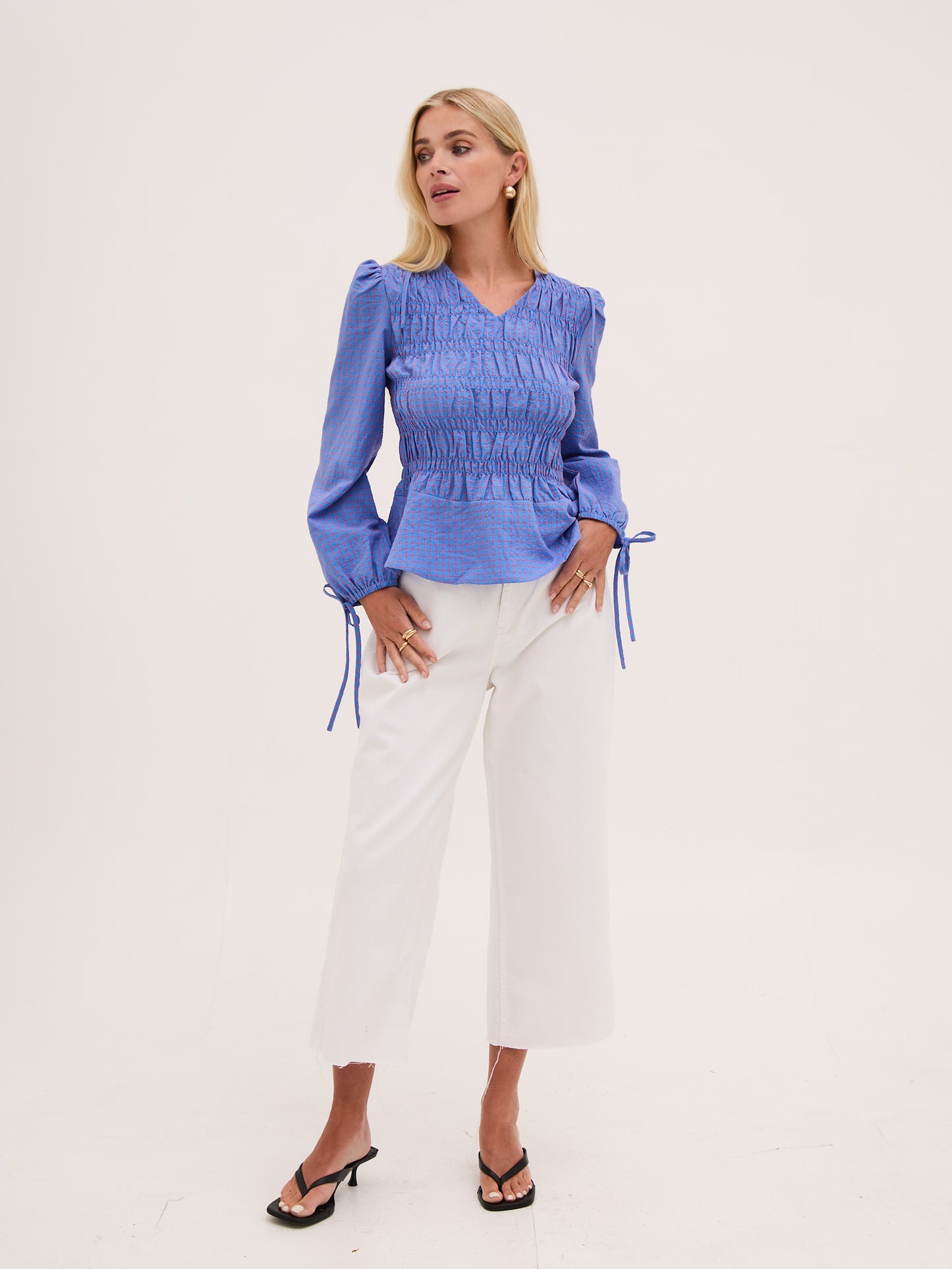 FIKA " Georgia Smocked Blouse" (Blue & Pink)