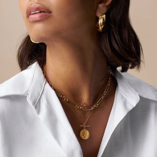 A gorgeous combination of your favourite classic jewellery motifs from ORELIA - the Pave T-Bar Goddess Coin Necklace is a must have.

Featuring a simple gold chain with a pave t-bar and a coin pendant.