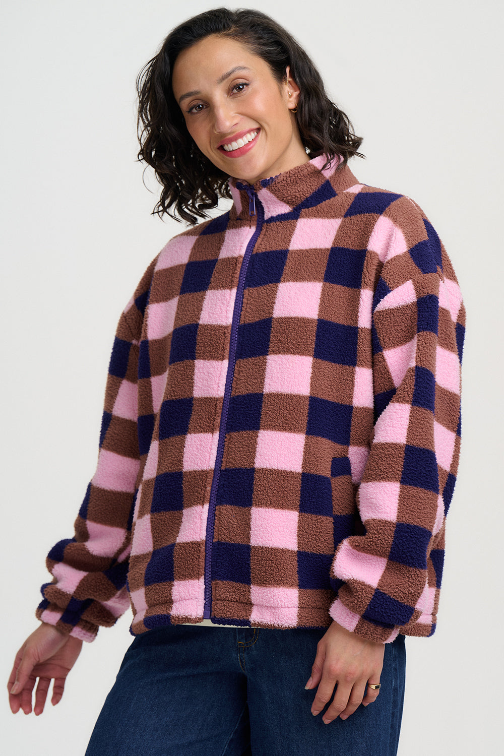 SUGARHILL"Hartley Zip Fleece" (Navy & Pink Check)