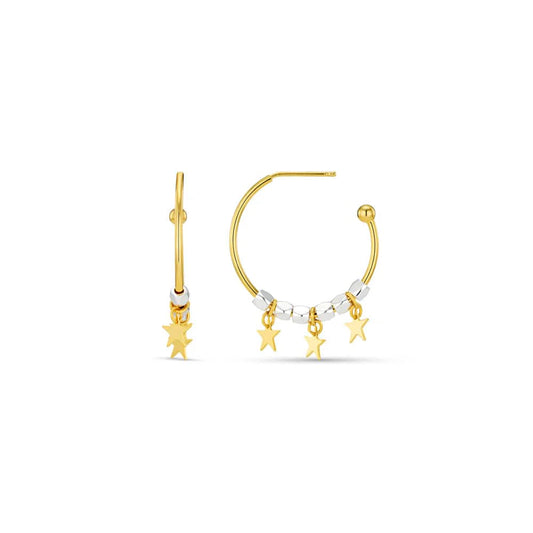 The Mixed Plate Bead &amp; Star Hoop Earrings put a contemporary spin on a beloved classic. Combining silver beading with gold star accents for subtle, creating dynamic movement that commands attention without shimmer.