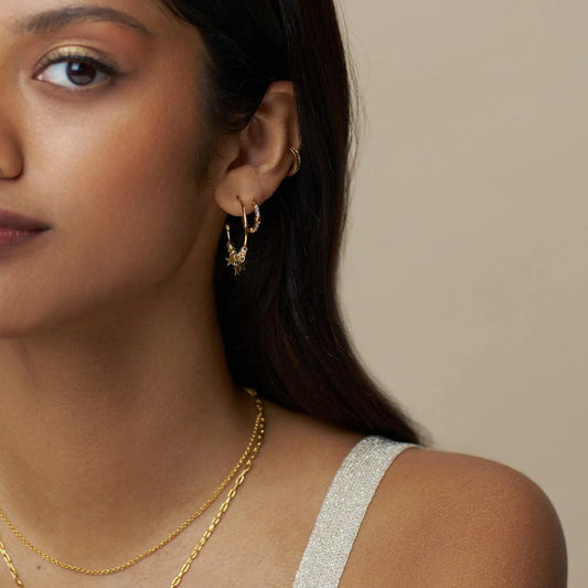 ORELIA "Mixed Plate Bead & Star Hoop Earring" (Gold)