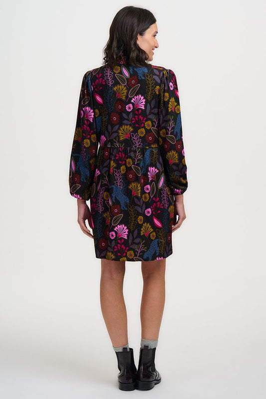 SUGARHILL "Indi Mini Smock Dress" (Black Jungle Panther)