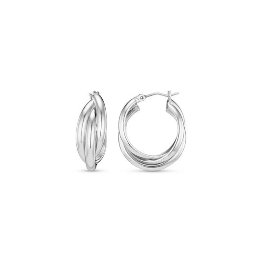 Stand out with these Interlocking Hoop Earrings in Silver from ORELIA, these gorgeous silver hoop earrings will elevate your look and match anything you pair them with. Featuring three clean interlocking silver hoops secured onto a hoop earring, pair with our other interlocking items to complete the look.