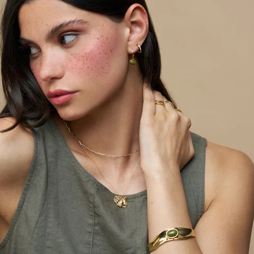 ORELIA "ORE40533 Organic Green Jade Stone Cuff" (Gold)