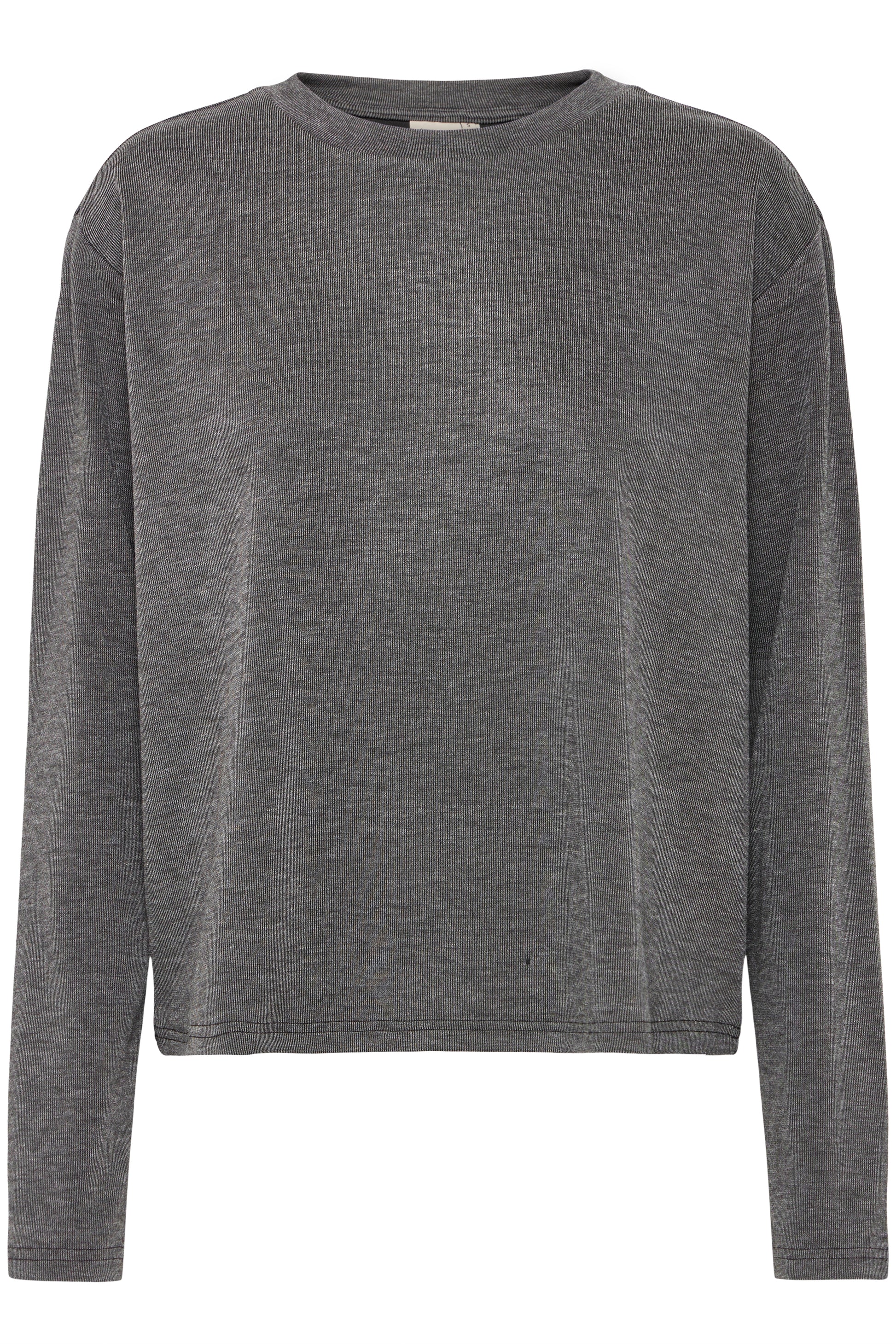 A round neck sweatshirt style top from Scandi brand FRANSA. A round neck piece with a long sleeve in a gently ribbed fabric. The hem is straight and the fit is true to size.