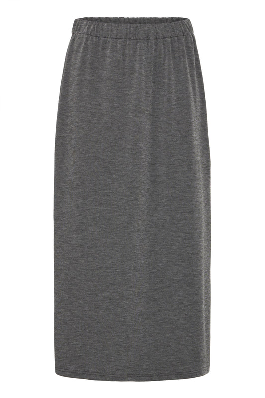 Pencil style longer length skirt from Scandi brand FRANSA. Elasticated at the waist and with a small split at the back. The perfect capsule wardrobe piece that will work really hard in you new season wardrobe.