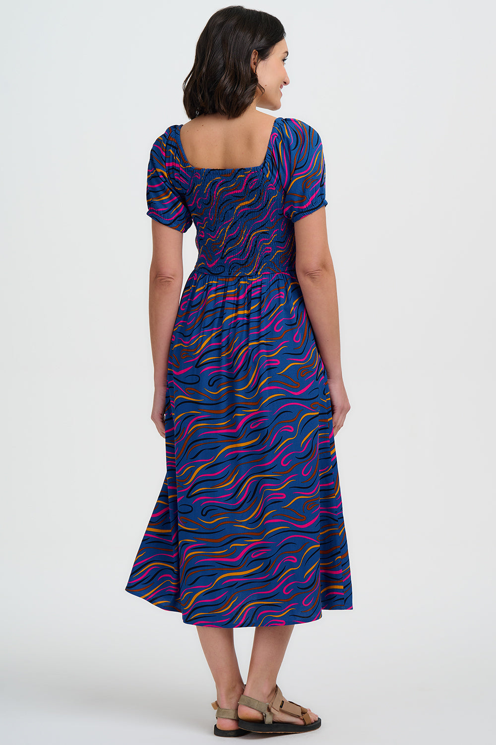 SUGARHILL "Jolene Shirred Midi Dress" (Bright Navy)