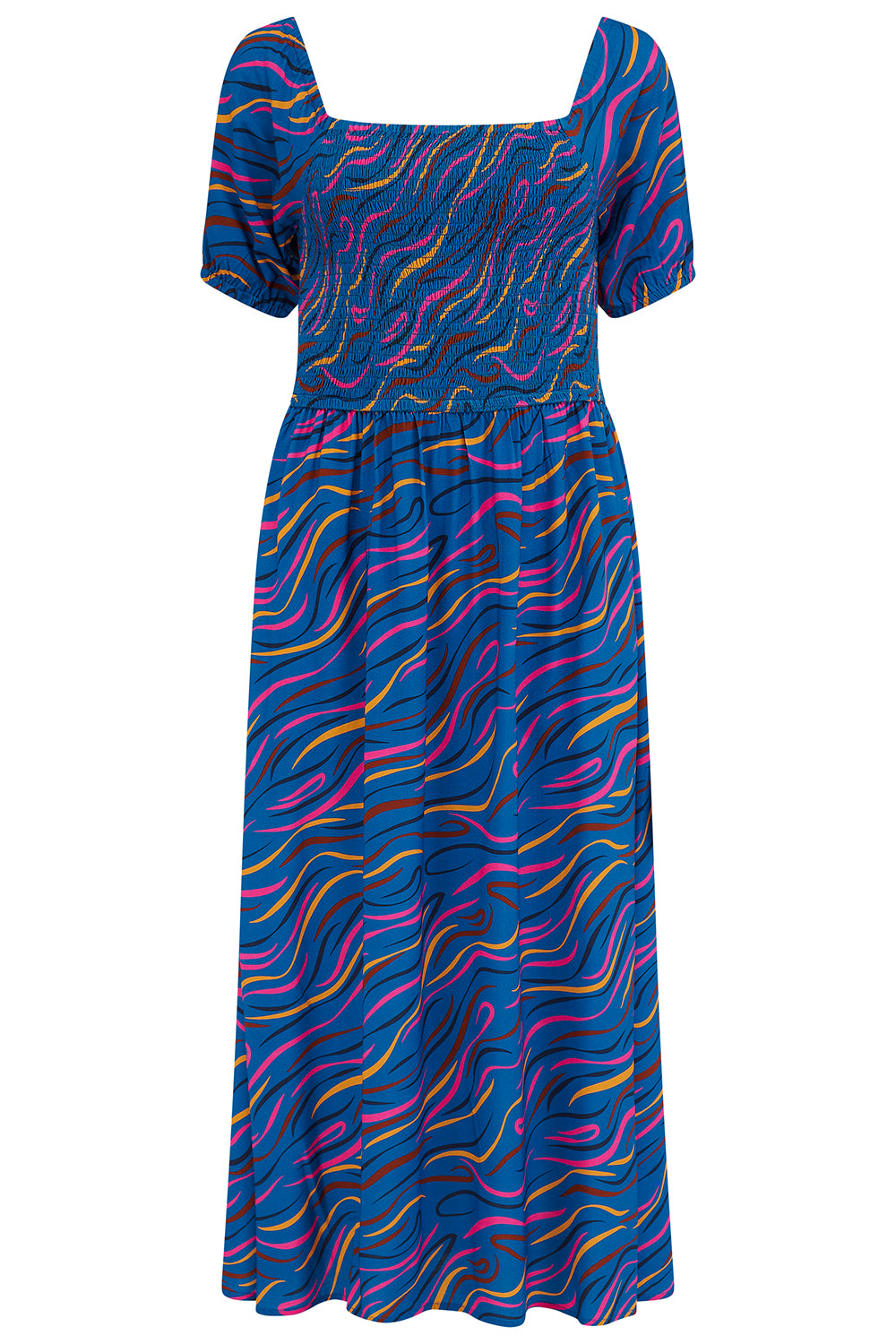 SUGARHILL "Jolene Shirred Midi Dress" (Bright Navy)