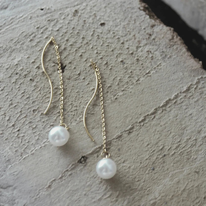 DANSK "Joy Waterproof Chain Pearl Earring"  (Gold Plated)