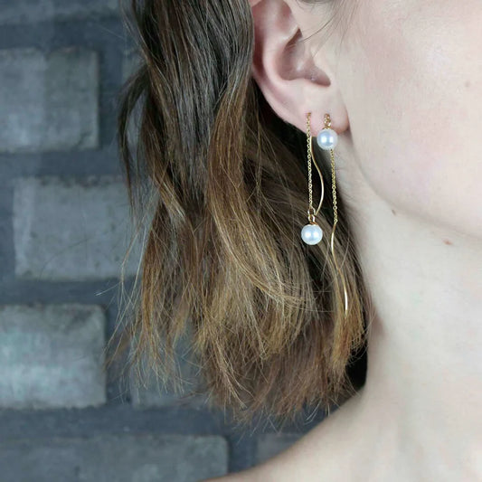 DANSK "Joy Waterproof Chain Pearl Earring"  (Gold Plated)