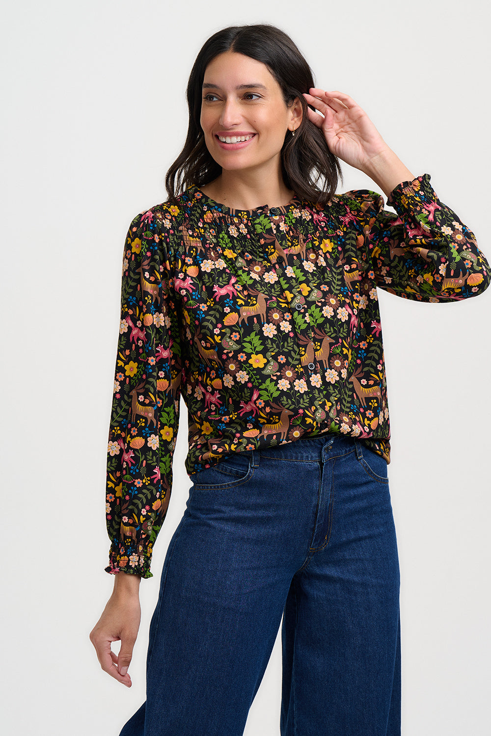 SUGARHILL "Julietta Blouson Sleeve Jersey Top"(Black Forest Folklore)