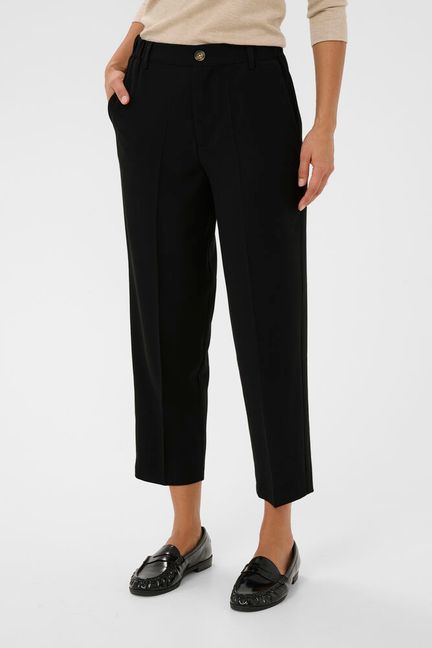 Elevate your wardrobe with these refined cropped trousers from KAFFE , designed for effortless sophistication. The straight-leg silhouette offers a timeless silhouette, while the tailored waistband with loops ensures a secure, polished fit. A classic button closure and sharp front creases deliver that coveted crisp finish, making these trousers perfect for both professional settings and elevated casual wear. The feather grey tone adds versatility to any ensemble.