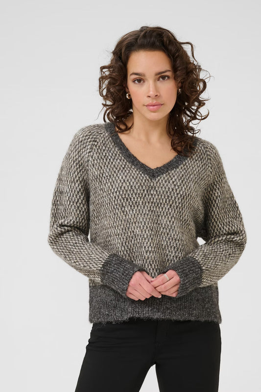 KAFFE "KAmelinda Pullover" (Dark Grey Melange & Feather grey)
