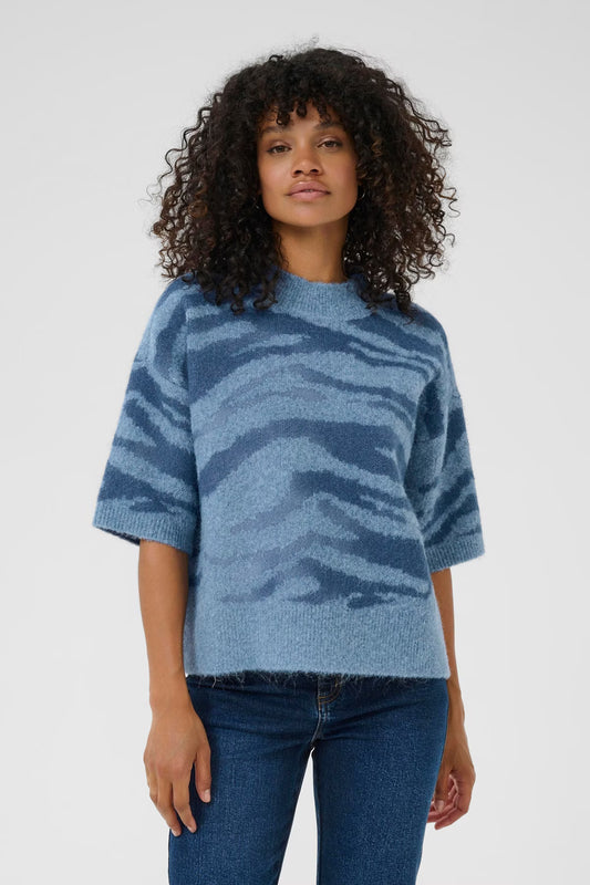 KAFFE "KASandra Pullover" (LGM Black Leopard/Windward Blue)