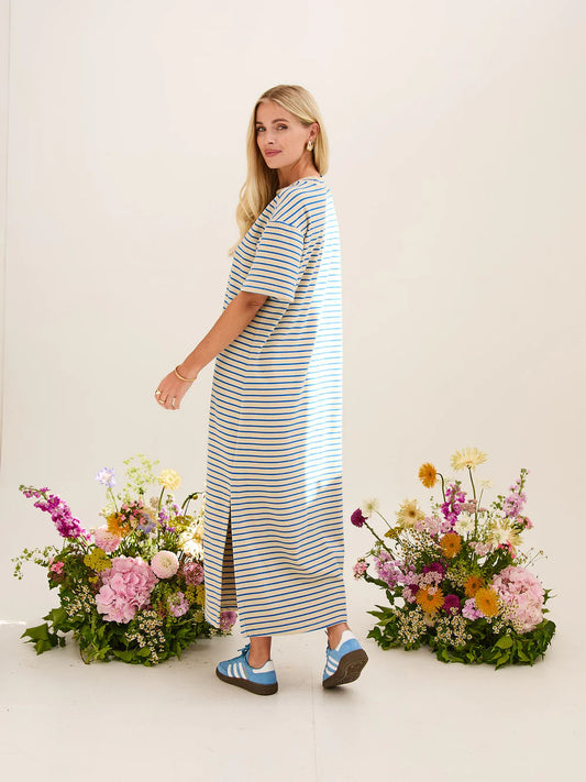 FIKA "Lennie Dress" (Cream and Blue)