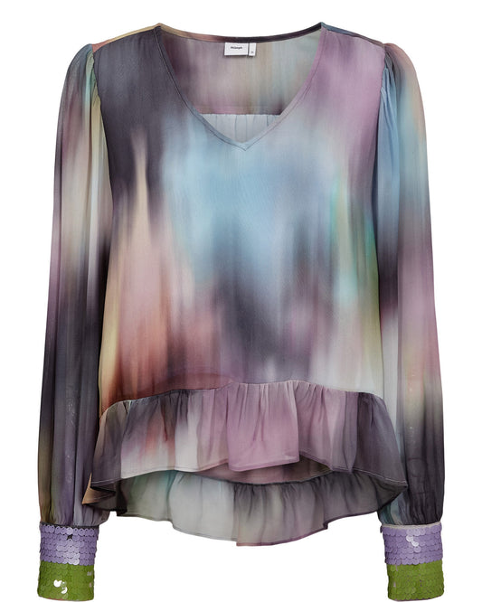 Float effortlessly from day to evening in the beautifully feminine NULIGHT Blouse by Numph. Designed in a soft tie-dye effect print, this elegant blouse is crafted from a semi-sheer fabric that's fully lined through the body for comfortable, confident wear.