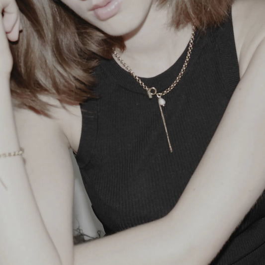 DANSK "Joy Waterproof Link Pearl Necklace" (Gold Plated)