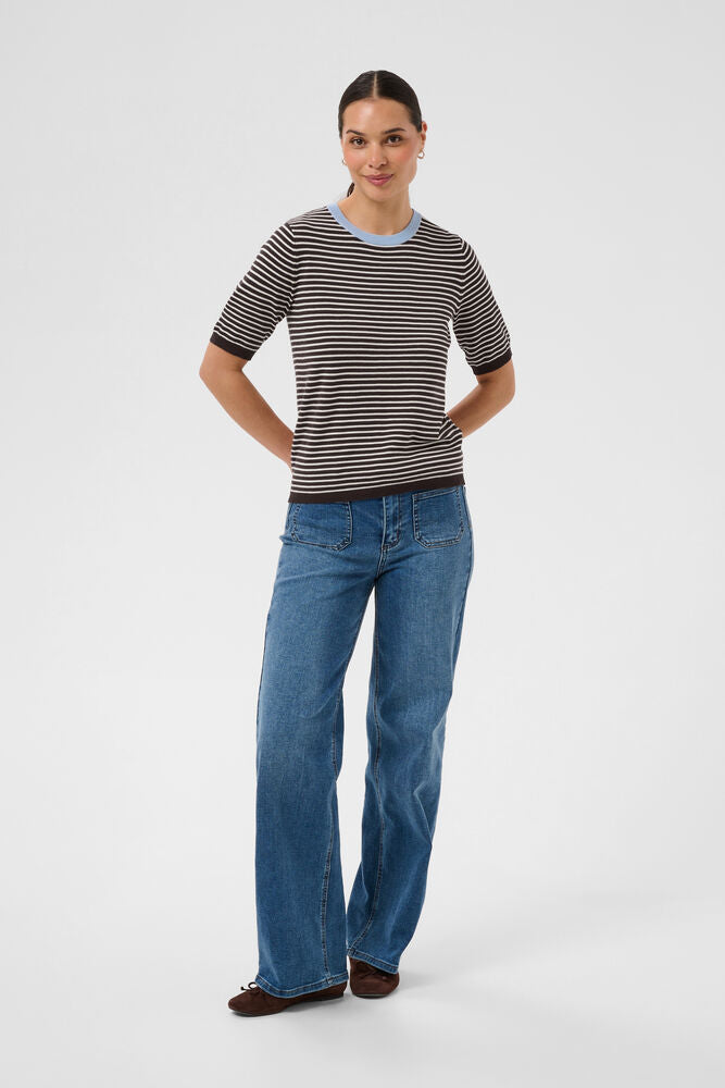 KAFFE "KALizza Narrow Striped Pullover" (Coffee/ Turtle Dove Blue)