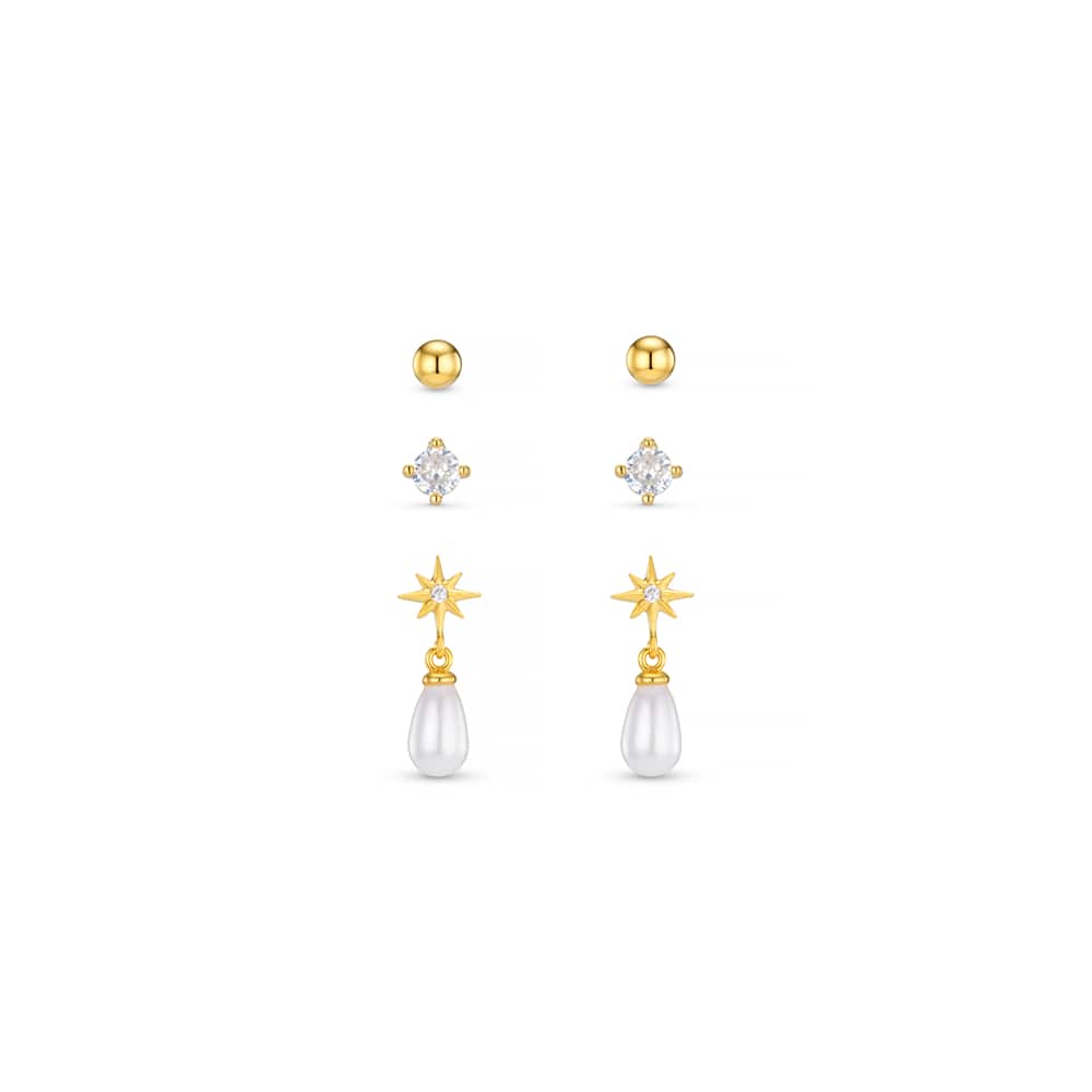 ORELIA "ORE40847 Micro Pearl & Star Earrings" (Gold)