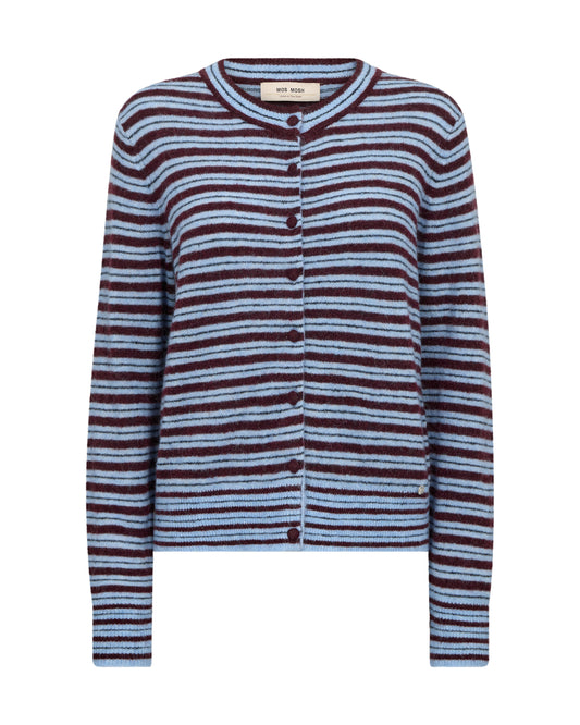 Add a cosy pop of colour to your knitwear collection with the Mos Mosh MMMilvi Stripe Cardigan. Featuring classic blue and burgundy stripes, this beautifully soft cardigan is the perfect layering piece for cooler days.
