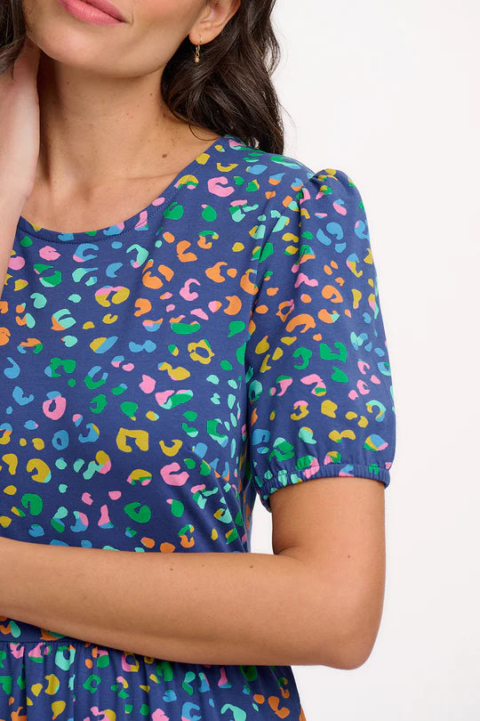 SUGARHILL "Minerva Jersey Tiered Midi Dress" (Bight Navy Mottled Leopard)