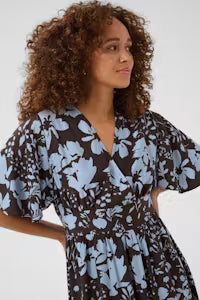 KAFFE "Kanadira Dress" ( Coffee Bean/Blue)