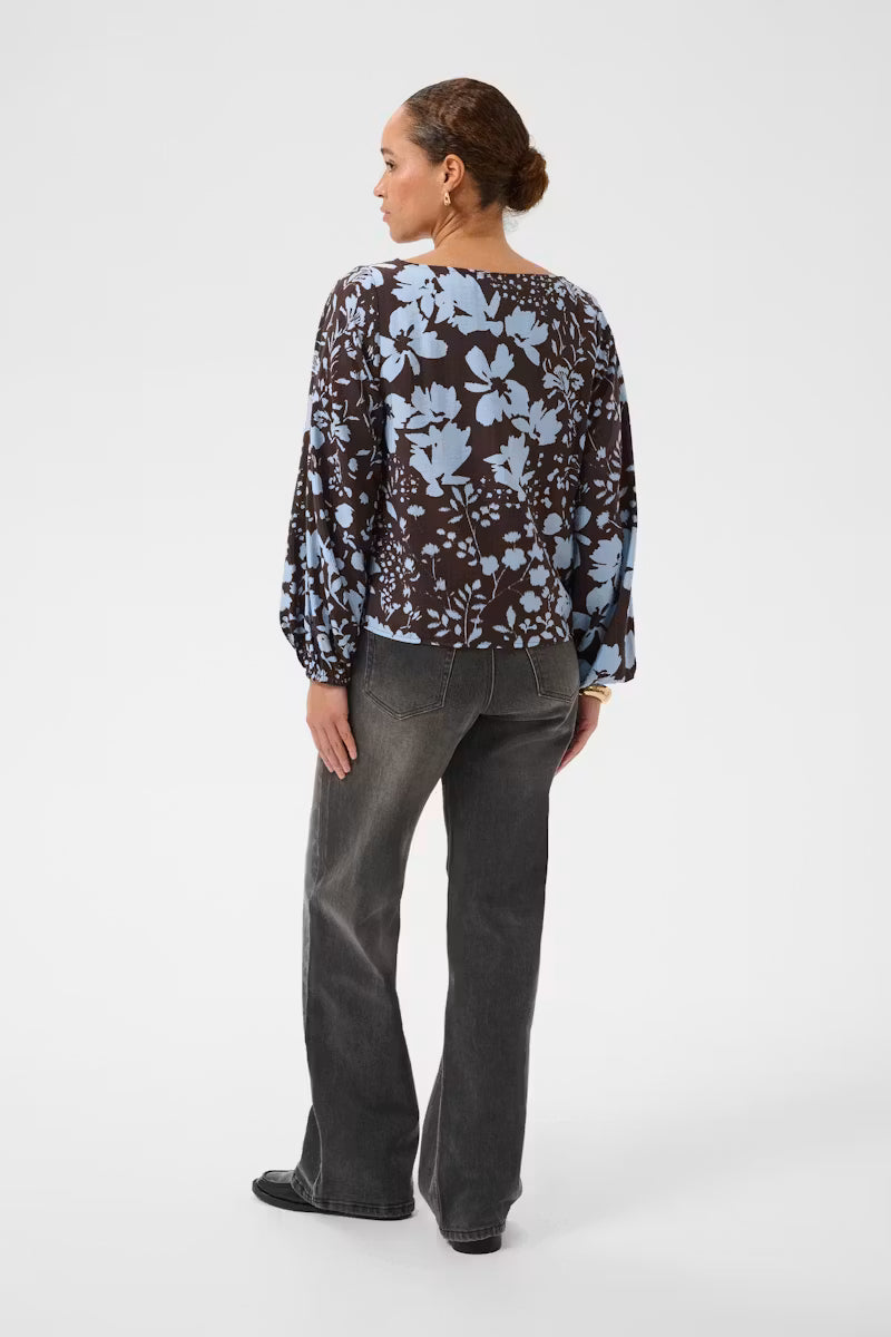 KAFFE "KANadira Blouse" ( Coffee Bean/Blue)