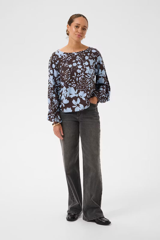KAFFE "KANadira Blouse" ( Coffee Bean/Blue)
