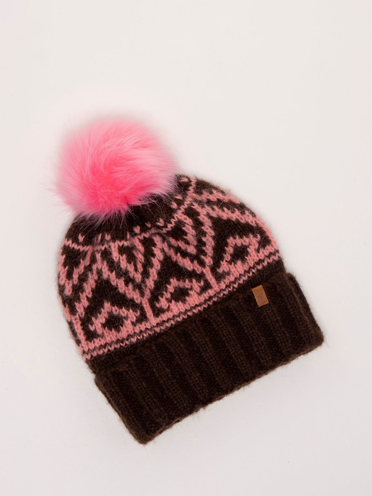 BRAKEBURN "Nessa Fairisle Bobble Hat" (Brown)