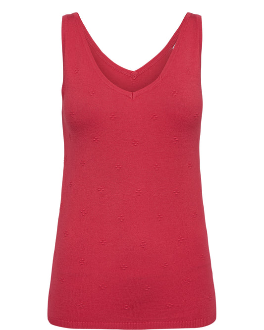 The NUMPH NUAshton tank is a beautiful bright and classic vest in a super soft knit. With a V front and back this piece is perfect for a hot holiday or for now under a blazer. The fabric is slightly embossed with grouped dots and the fit is true to size