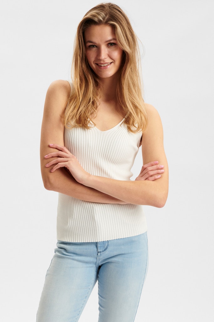 This ribbed tank top from NUMPH offers a flattering V-neck and a comfortable fit. The sleeveless design makes it ideal for layering or wearing on its own during warmer weather