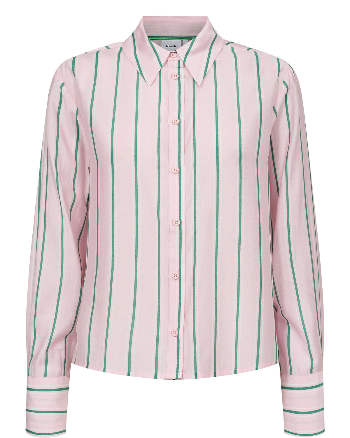 A beautiful boxy style shirt from Scandi brand NUMPH. Tis striking pink and emerald green combination is perfect worn with denim. The structured collar makes this piece sharp and stylish. The long sleeves have a cuff with three buttons to fasten. The fabric is super soft and comfortable and the fit true to size.