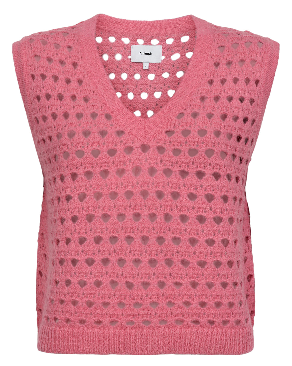 This fabulous tank from Scandi brand NUMPH is in a striking pink colour to add bright to any winter wardrobe. An open knit with a V neck and straight hem which would look fabulous worn over a shirt. The fit is boxy.