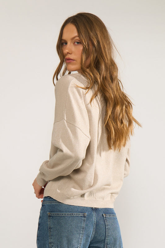 NUMPH "NUDayletta Lurex V Neck Pullover" ( Whitecap Gray) - ClobR