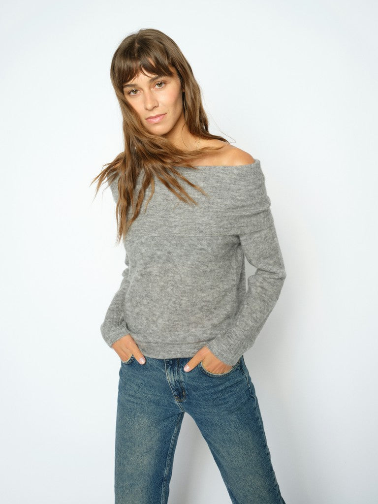 MOS MOSH "MMMape Off Shoulder Knit" (Grey Melange)