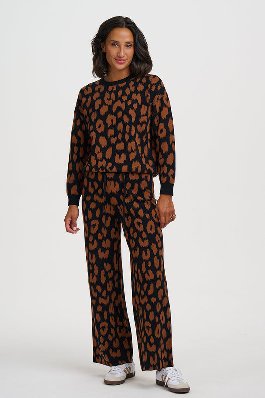 SUGARHILL "Paulette knit trousers" (Black & Brown Leopard)
