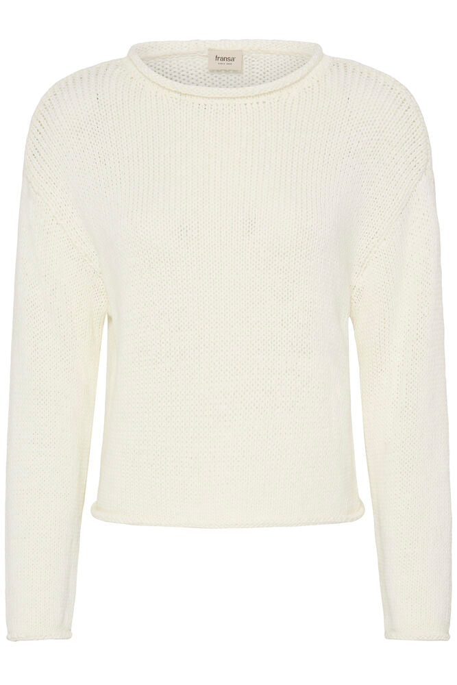 The FRANSA Paulina Jumper is perfect for those who can't wear wool. This boxy cotton knit with a roll at the neck and hem has long sleeves and a round neck. Classic in style this should be in your Winter top ten pieces.