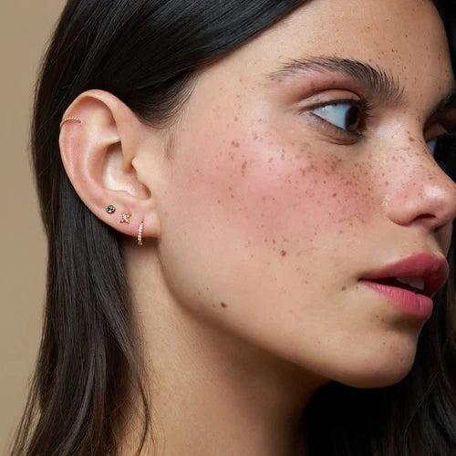 ORE40519 Pave Cross & Green Stud Earrings