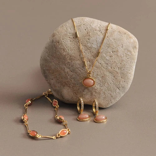 ORELIA "ORE40535 Pink Oval Bar Link Bracelet" (Gold)