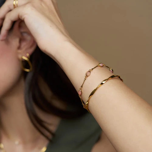 ORELIA "ORE40535 Pink Oval Bar Link Bracelet" (Gold)