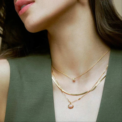 ORELIA "ORE40529 Pink Jade Charm Necklace" (Gold)