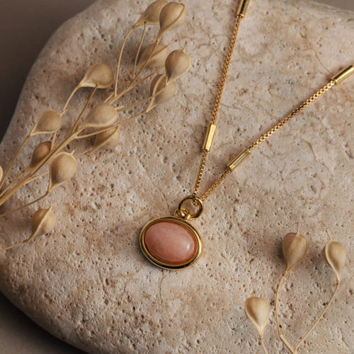 Delicate yet distinctive, this Semi-Precious Pink Jade Charm Necklace from ORELIA pairs soft blush tones with refined gold accents for easy everyday layering.