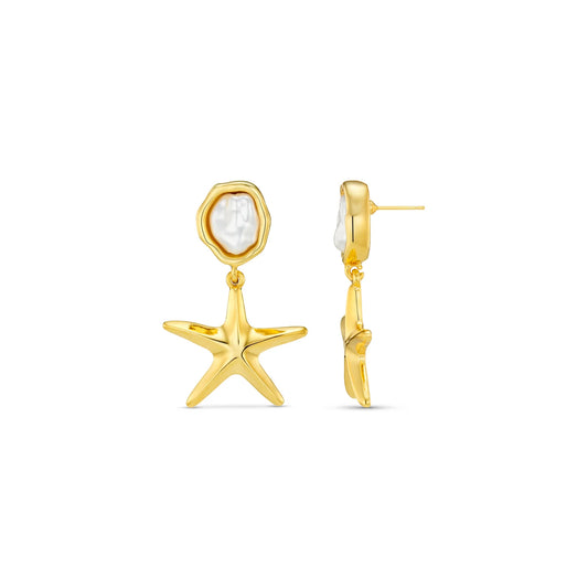 The Statement Polished Starfish &amp; Pearl Earrings from ORELIA capture the essence of coastal magic. Designed with a sleek, high-shine starfish drop charm, paired with a radiant pearl stud, they bring the perfect blend of nautical charm and sophisticated elegance.
