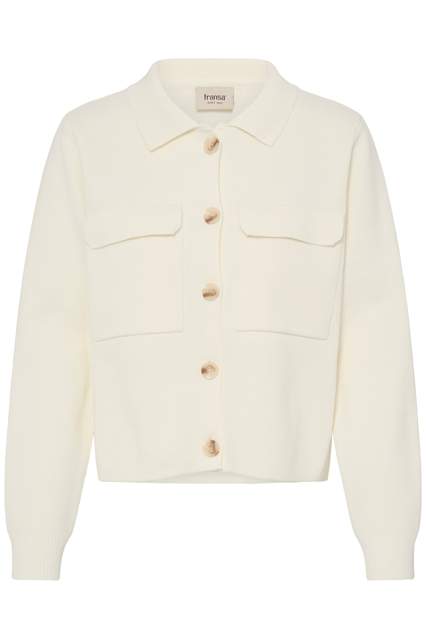 The FRRita from Scandi brand FRANSA is always a winner. This little cardigan/jacket is super versatile for daywear or evening. Made in a textured knit with a shirt style collar and breast pockets the button front cardigan is both warm and stylish.
