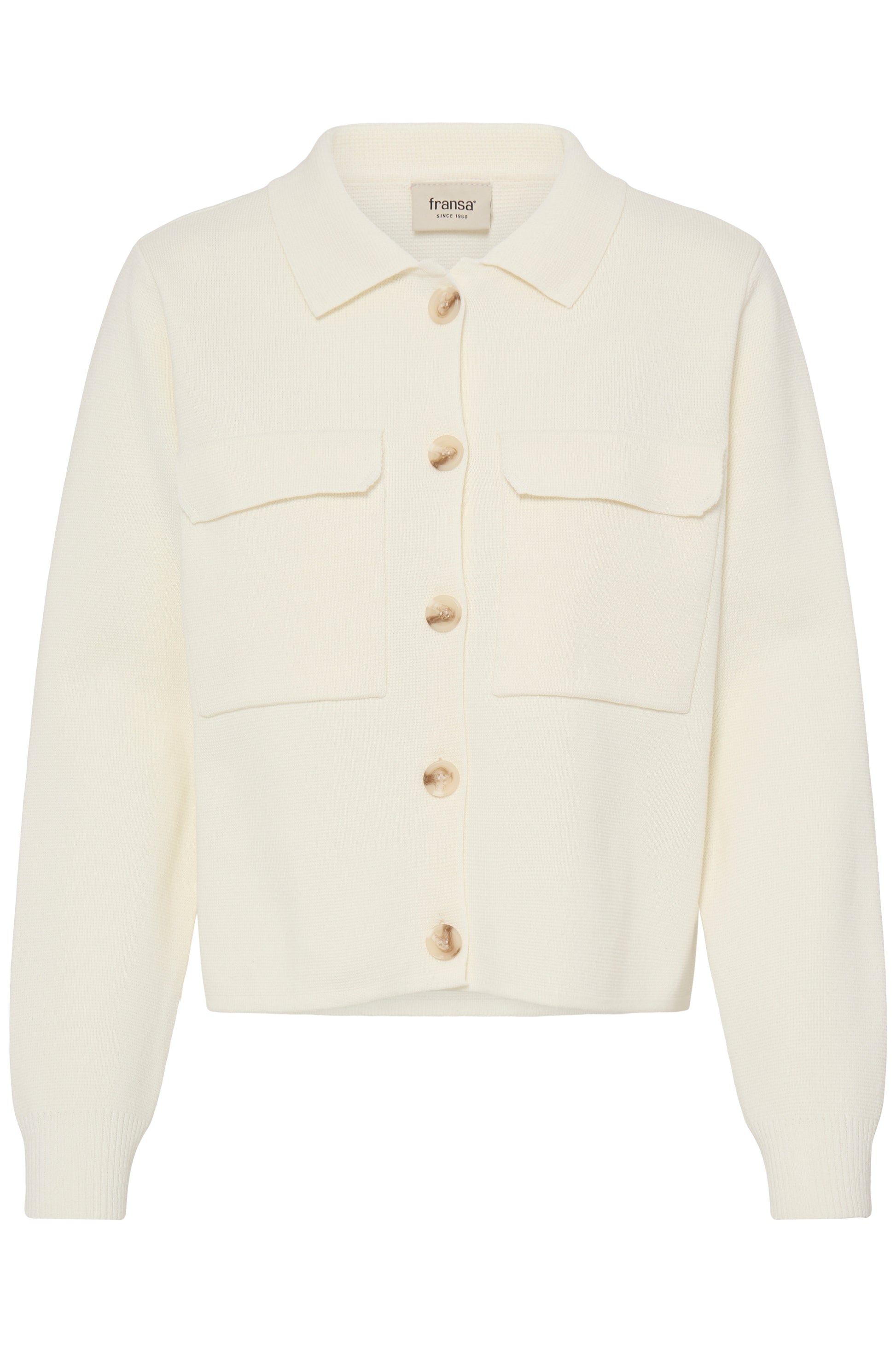 The FRRita from Scandi brand FRANSA is always a winner. This little cardigan/jacket is super versatile for daywear or evening. Made in a textured knit with a shirt style collar and breast pockets the button front cardigan is both warm and stylish.