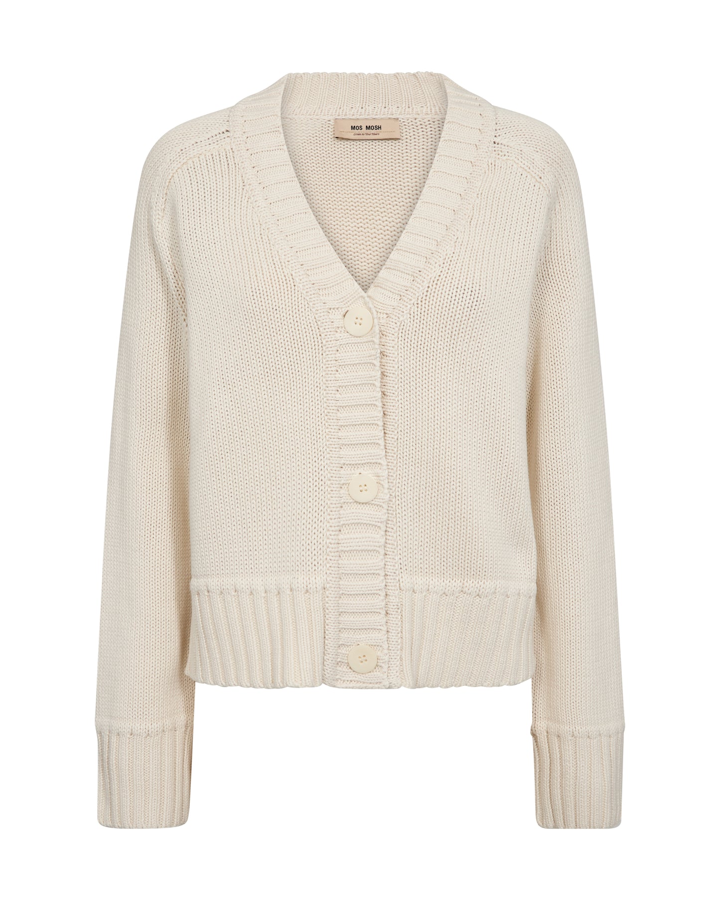 A classic cardigan from MOS MOSH with a modern touch. Crafted from soft organic cotton in a regular fit, it features a flattering V-neckline, button closure, and ribbed hems for a neat finish. Perfect for layering over shirts, dresses, or simple tees – a timeless staple that adds effortless sophistication to any outfit.