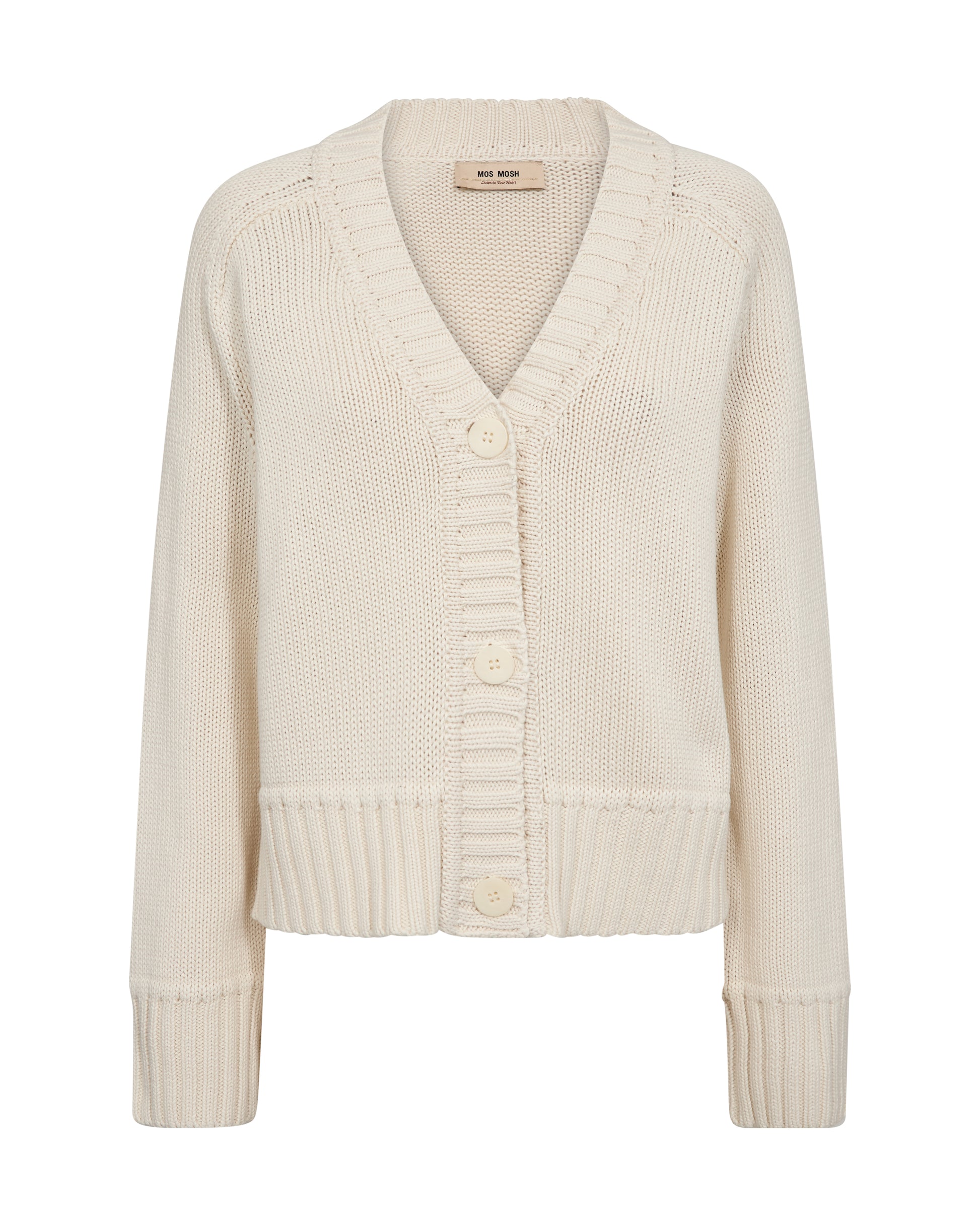 A classic cardigan from MOS MOSH with a modern touch. Crafted from soft organic cotton in a regular fit, it features a flattering V-neckline, button closure, and ribbed hems for a neat finish. Perfect for layering over shirts, dresses, or simple tees – a timeless staple that adds effortless sophistication to any outfit.
