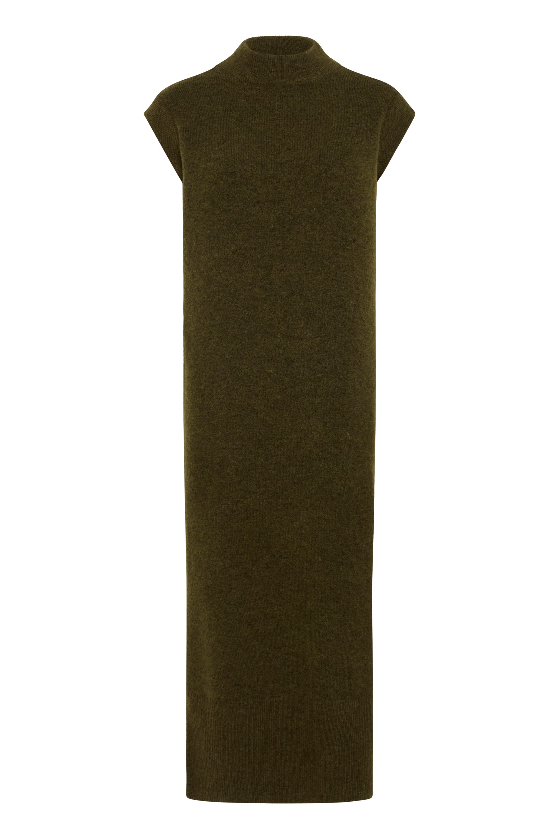 This long line straight knitted dress from FRANSA is a great wardrobe staple for winter. The dress is sleeveless but super versatile worn with a mix of shirts and long sleeved T shirts underneath. The neck has a ribbed neckline and there are splits at the hem either side. Super soft in feel this dress fits true to size.