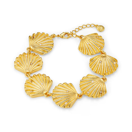 ORELIA "Statement Embellished Shell Bracelet" (Gold)