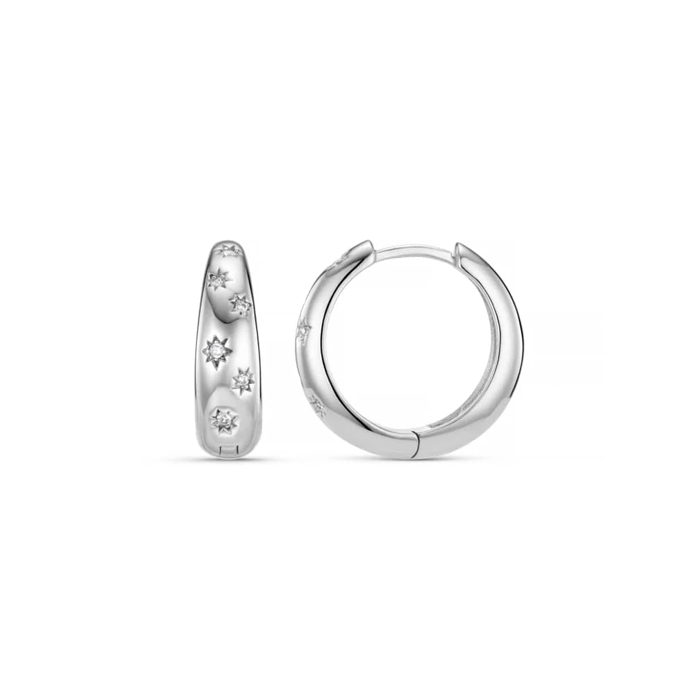 ORELIA "Crystal Starburst Hoop Earrings" (Silver)